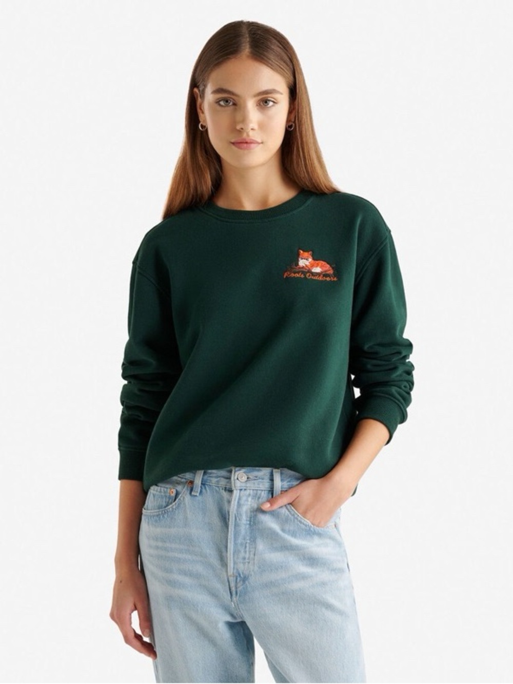 Roots Green Sweatshirt with Fox Embroidery | Size M